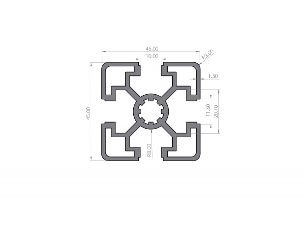 Aluminiumprofil 45x45 Nut 10 Leicht B-Typ